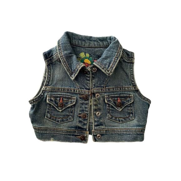 Guess Brand LosAngeles/Jean Vest/Child/ Embroidered Flowers Hippie Boho Toddler - Picture 3 of 4